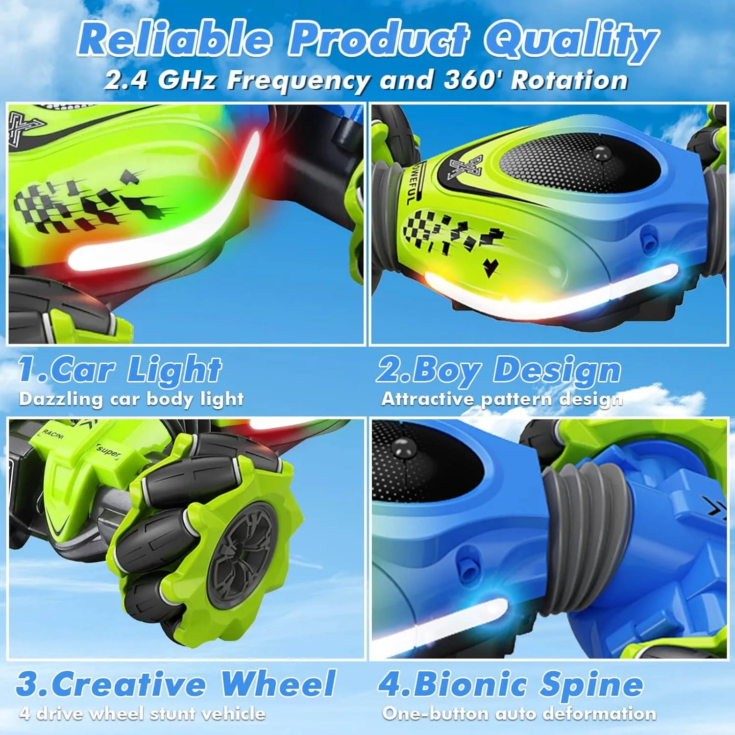 Gesture RC Car, 2.4GHz 4WD Gesture Sensing RC Stunt Car Toys for 6-12 Years Old Boys Girls, Hand Controlled Remote Drift Twist Offroad 360° Rotation with Lights Music for Birthday Gifts