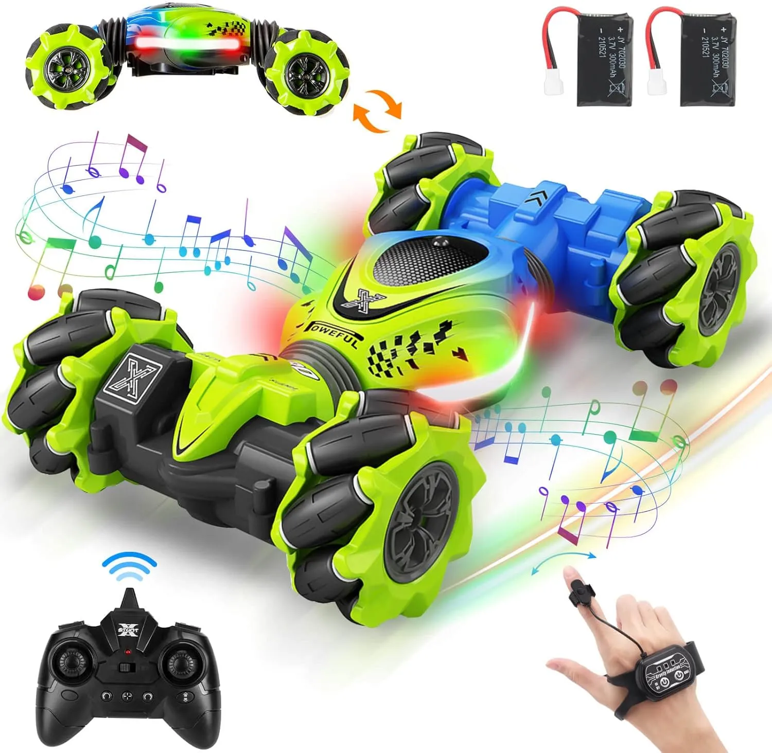 Gesture RC Car, 2.4GHz 4WD Gesture Sensing RC Stunt Car Toys for 6-12 Years Old Boys Girls, Hand Controlled Remote Drift Twist Offroad 360° Rotation with Lights Music for Birthday Gifts