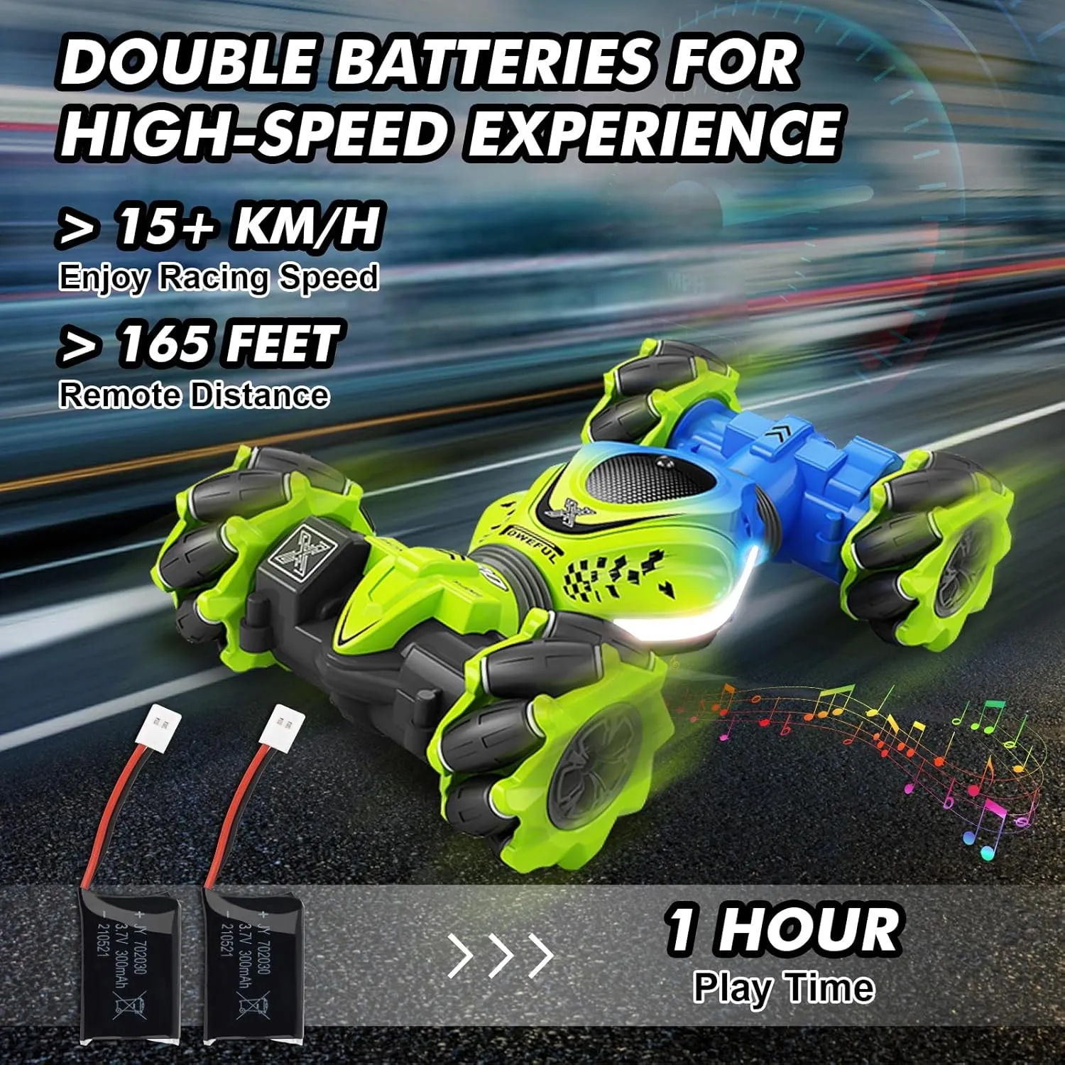 Gesture RC Car, 2.4GHz 4WD Gesture Sensing RC Stunt Car Toys for 6-12 Years Old Boys Girls, Hand Controlled Remote Drift Twist Offroad 360° Rotation with Lights Music for Birthday Gifts