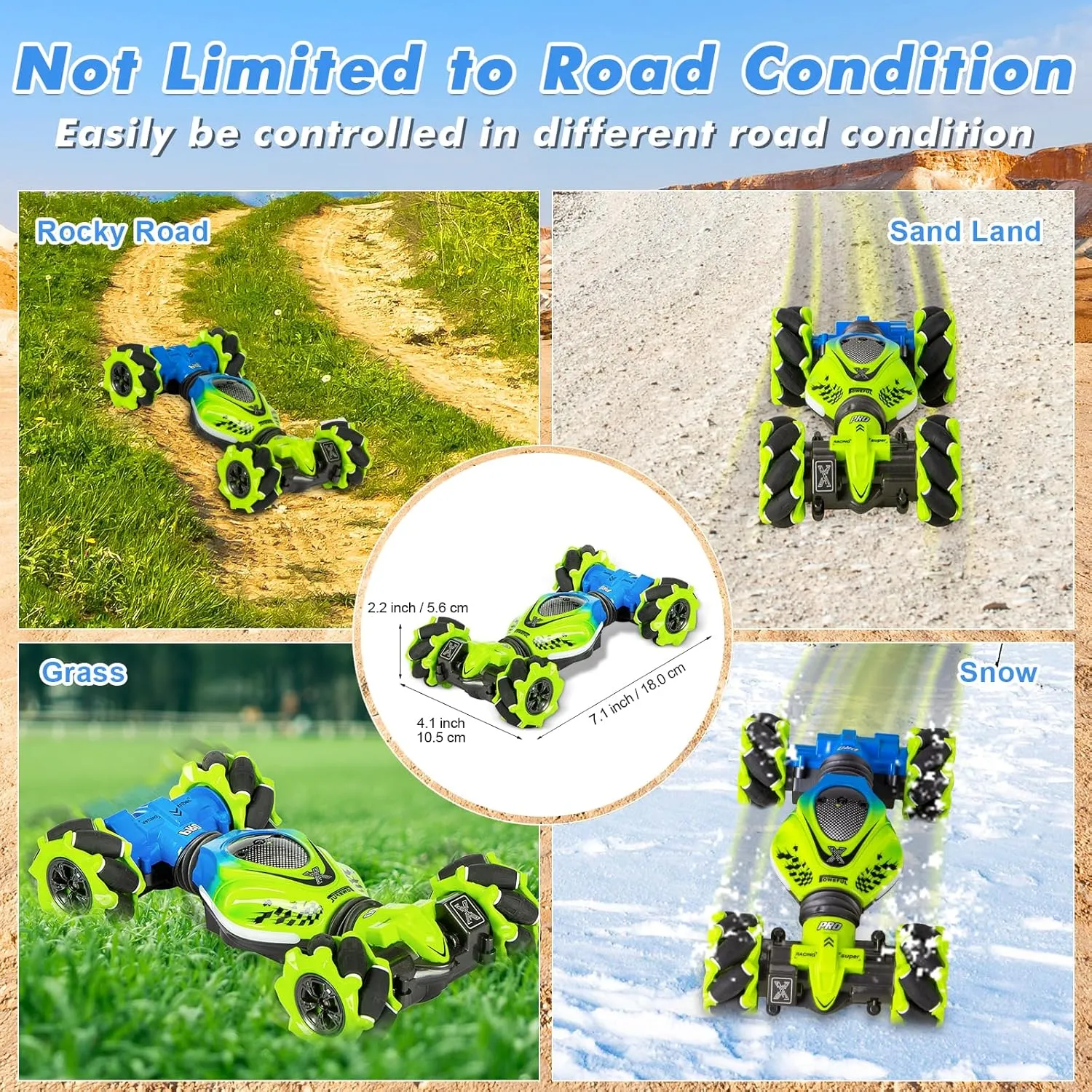 Gesture RC Car, 2.4GHz 4WD Gesture Sensing RC Stunt Car Toys for 6-12 Years Old Boys Girls, Hand Controlled Remote Drift Twist Offroad 360° Rotation with Lights Music for Birthday Gifts
