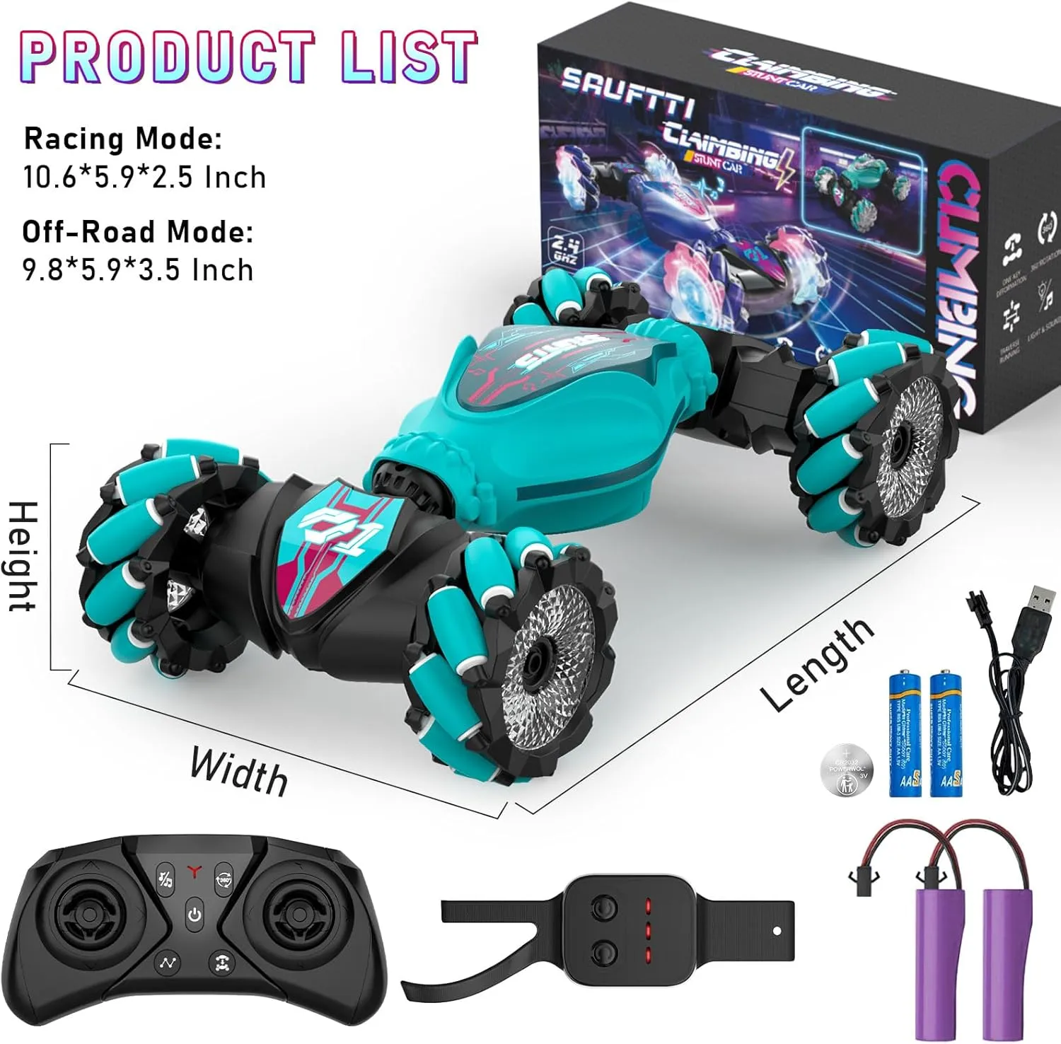 Gesture RC Cars, Hand Controlled Stunt Car for 6-12 yr Boys Girls, 2.4GHz Gesture Sensor Remote Control Cars, 4WD Double Sided Stunt RC Twist Car with Light Music for Kids Birthday Xmas Gift