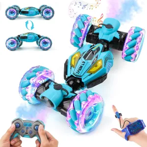 Gesture Sensing RC Stunt Car - 2.4GHz 4WD Remote Control Toy with Dual Spray, All-Terrain Off-Road Vehicle with Lights & Music, Gift for 6-12 Year Old Boys Girls Birthday