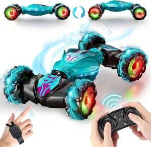 Gesture Sensing Rc Stunt Car, Hand Controlled RC Car Toys, 2.4GHz 4WD Gesture Sensing with Light & Music, 360° Rotation Remote Control Twist Toy for Boys Girls 8 yr, Birthday Gifts for Kids