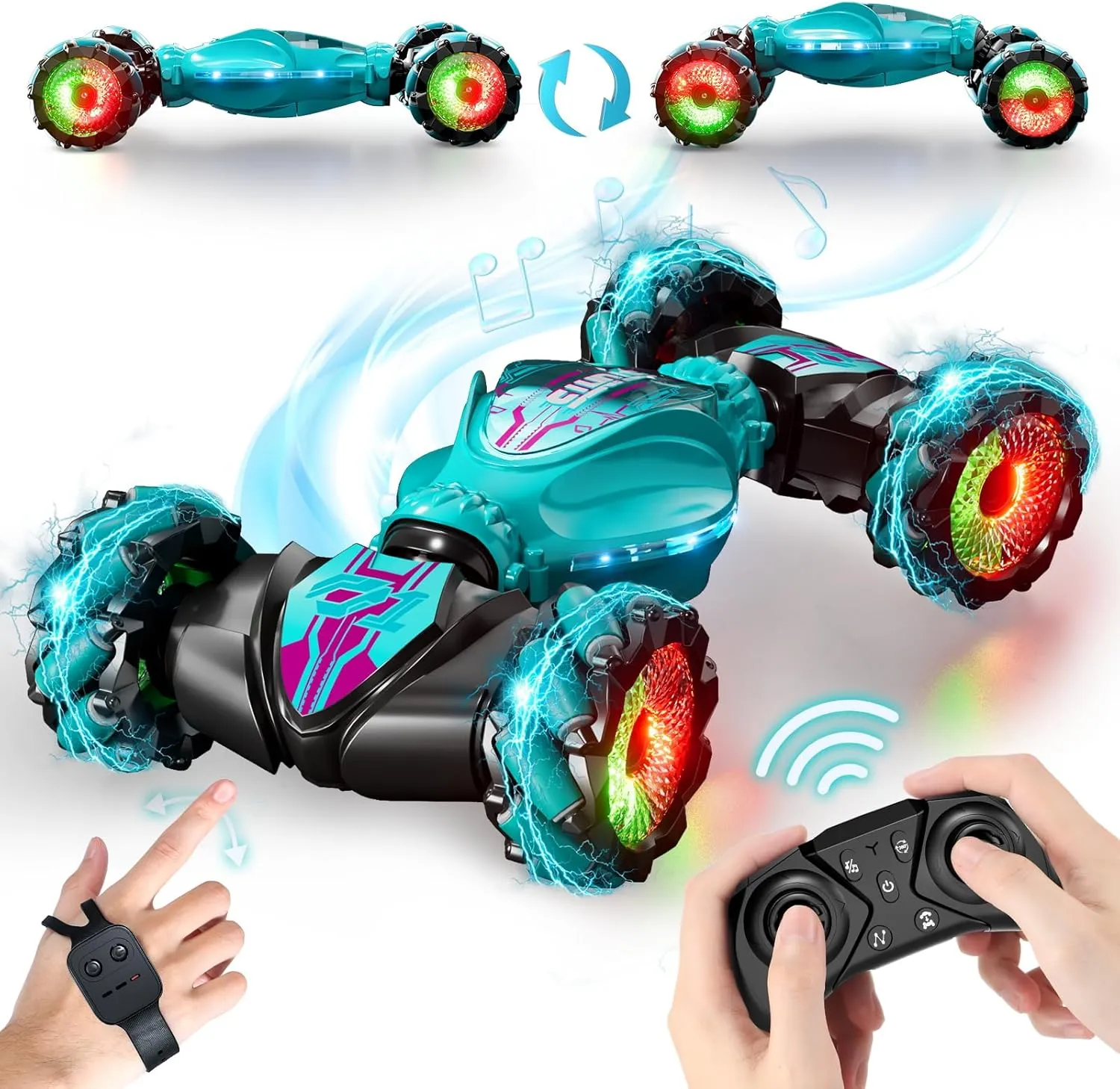 Gesture Sensing Rc Stunt Car, Hand Controlled RC Car Toys, 2.4GHz 4WD Gesture Sensing with Light & Music, 360° Rotation Remote Control Twist Toy for Boys Girls 8 yr, Birthday Gifts for Kids