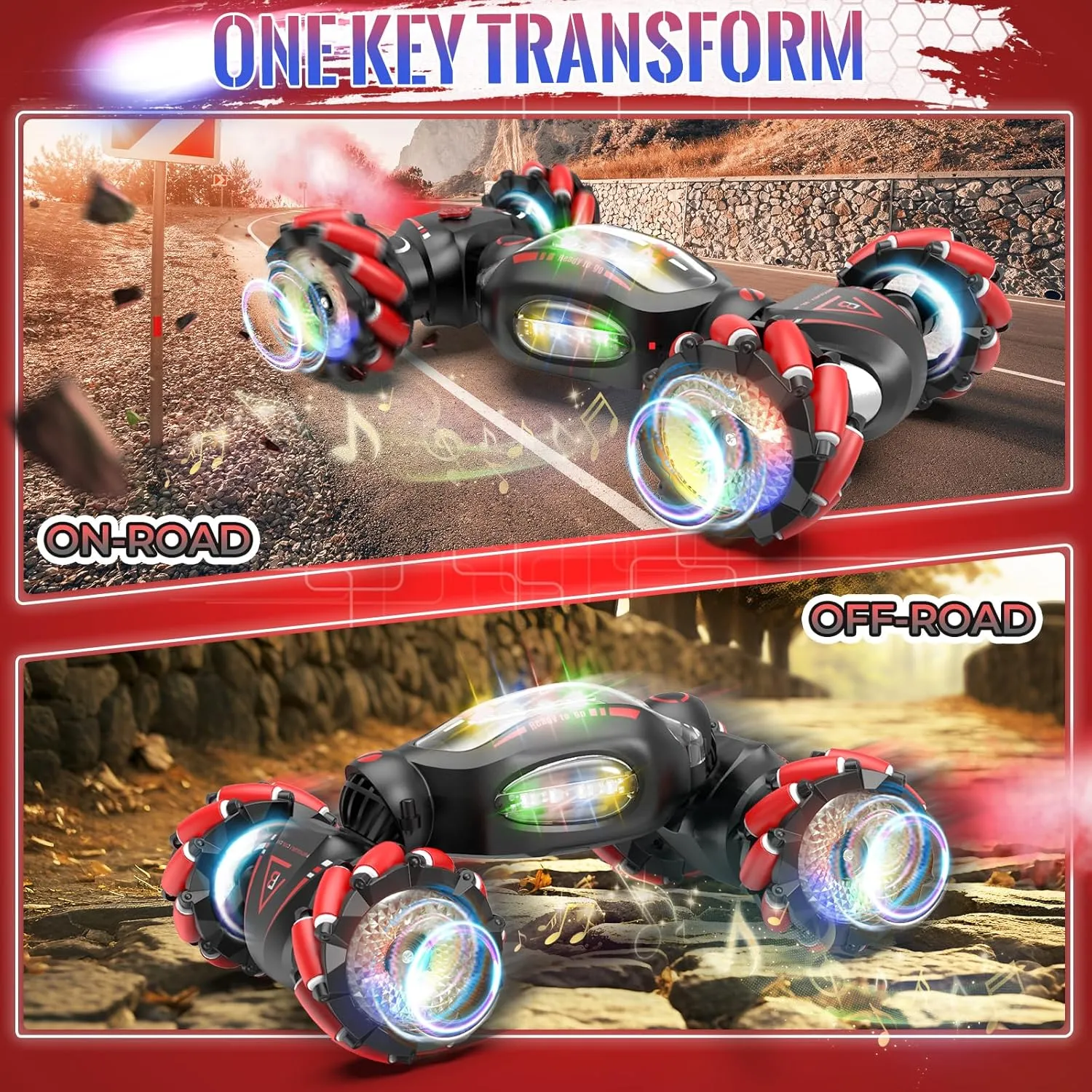Gesture Sensing RC Stunt Car Toys for 6-12 Boys Girls, Birthday Gifts for Kids, 2.4Ghz 4WD Hand Controlled RC Car with Light & Music & Spray, Double-Sided 360° Rotating