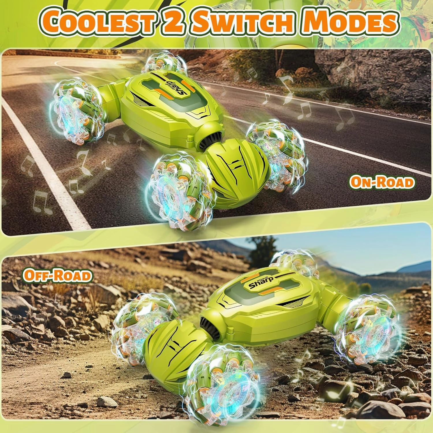Gesture Sensing RC Stunt Car, Remote Control Car Christmas Birthday Gifts for Kids Age 6-12, 2.4Ghz Hand Controlled Twist Cars, 360° Rotating Off Road Car Toy for Boys Girls Age 6 7 8 9 10 11 (Green)