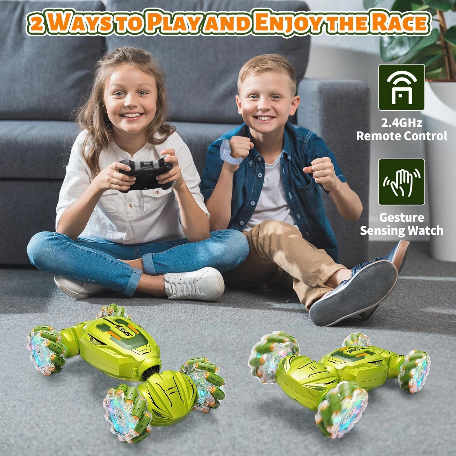 Gesture Sensing RC Stunt Car, Remote Control Car Christmas Birthday Gifts for Kids Age 6-12, 2.4Ghz Hand Controlled Twist Cars, 360° Rotating Off Road Car Toy for Boys Girls Age 6 7 8 9 10 11 (Green)