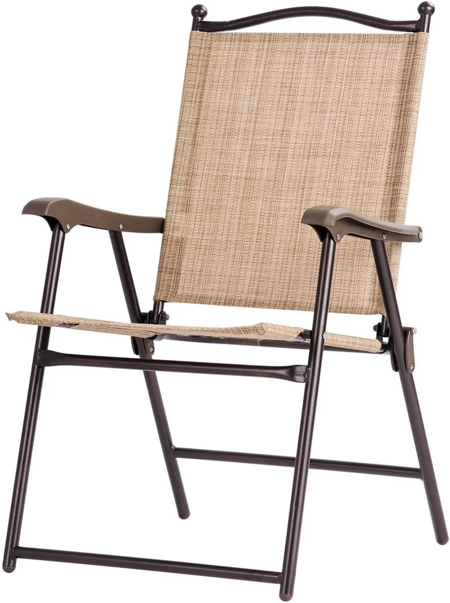 Giantex Set of 2 Patio Folding Chairs, Outdoor Patio Dining Chairs w/Armrest, Sling Back, Metal Frame, Outside Use for Lawn Camping Garden Pool Beach Yard Lounge, No Assembly, Yellow