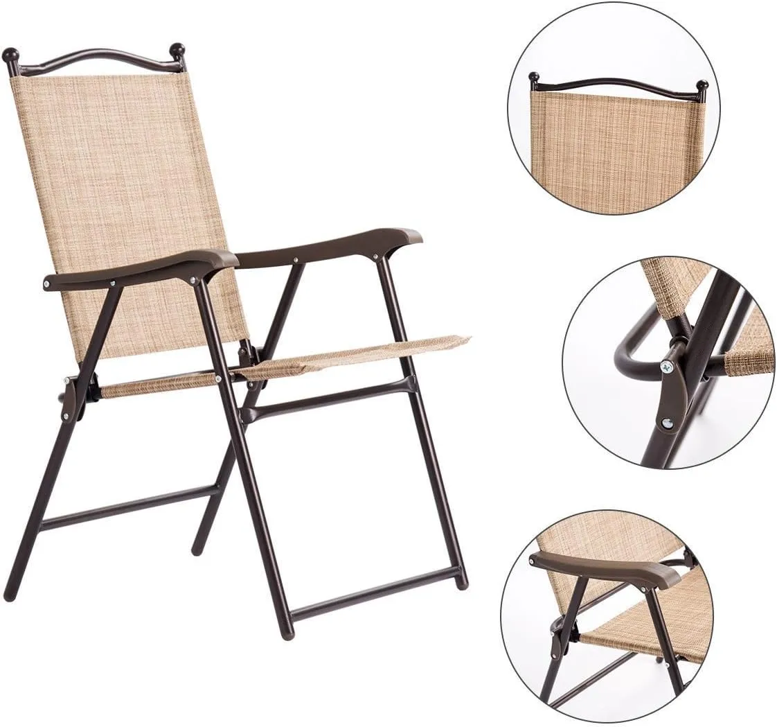 Giantex Set of 2 Patio Folding Chairs, Outdoor Patio Dining Chairs w/Armrest, Sling Back, Metal Frame, Outside Use for Lawn Camping Garden Pool Beach Yard Lounge, No Assembly, Yellow