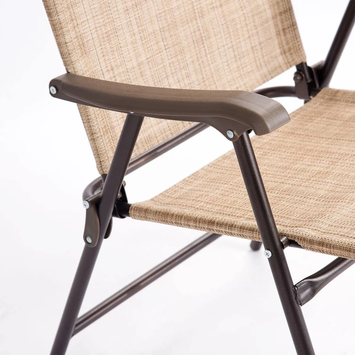 Giantex Set of 2 Patio Folding Chairs, Outdoor Patio Dining Chairs w/Armrest, Sling Back, Metal Frame, Outside Use for Lawn Camping Garden Pool Beach Yard Lounge, No Assembly, Yellow