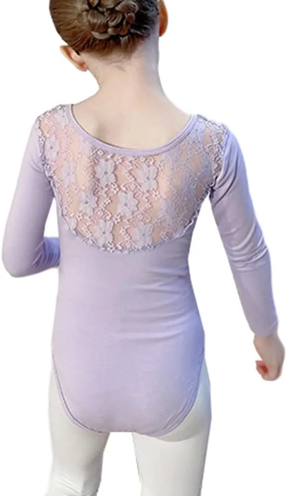 Girls Ballet Dance Outfits Long Sleeve Lace Leotards Tutu Fluffy Skirt Ballerina Dress for Toddler