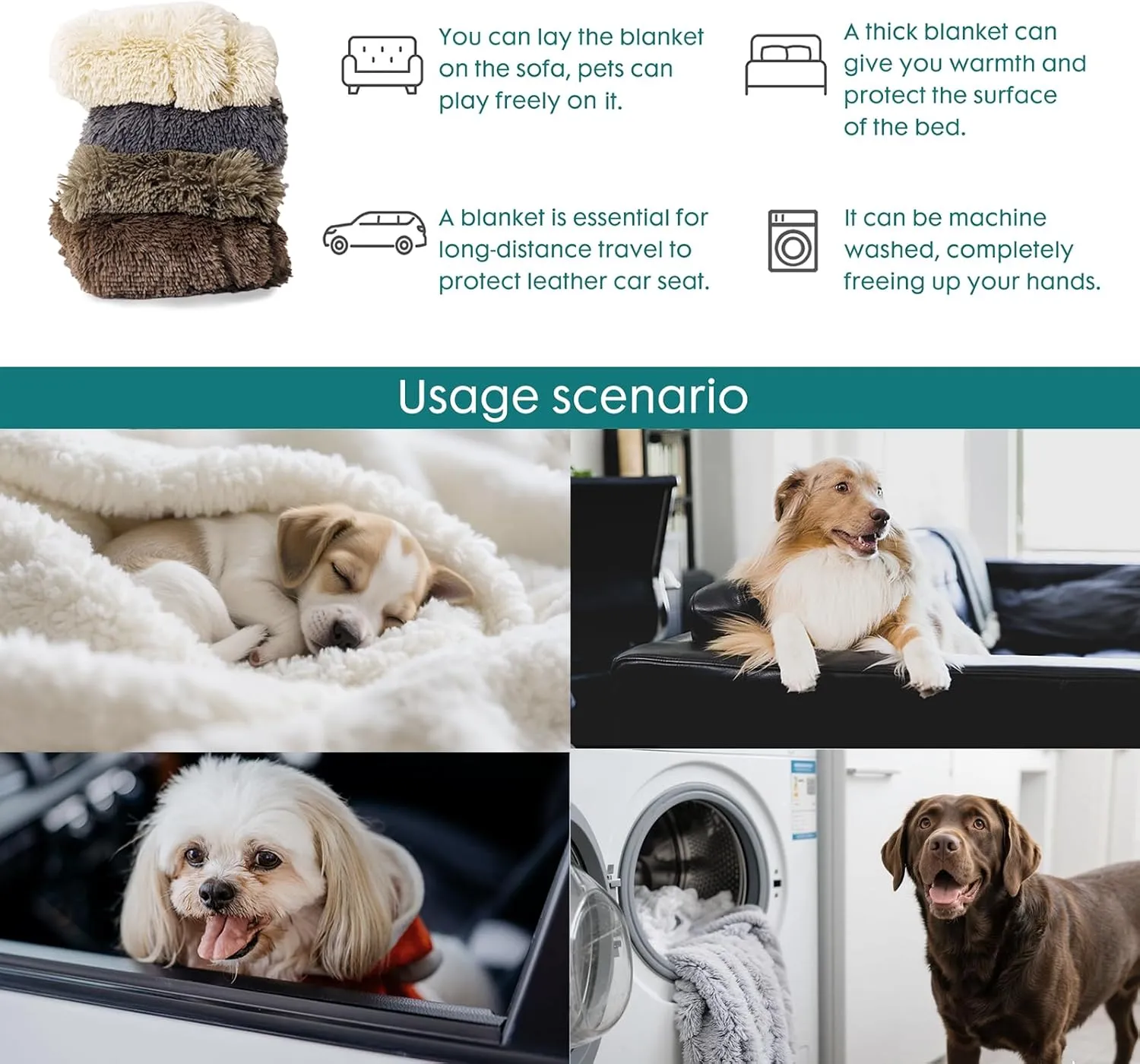 gogobunny Waterproof Dog Blanket for Large Dogs, Cats, Puppy, Reversible Faux Fur Pet Throw Blanket, Washable, Calming Furniture Protection for Sofa Bed (50x60 Inch (Pack of 1), Grey)