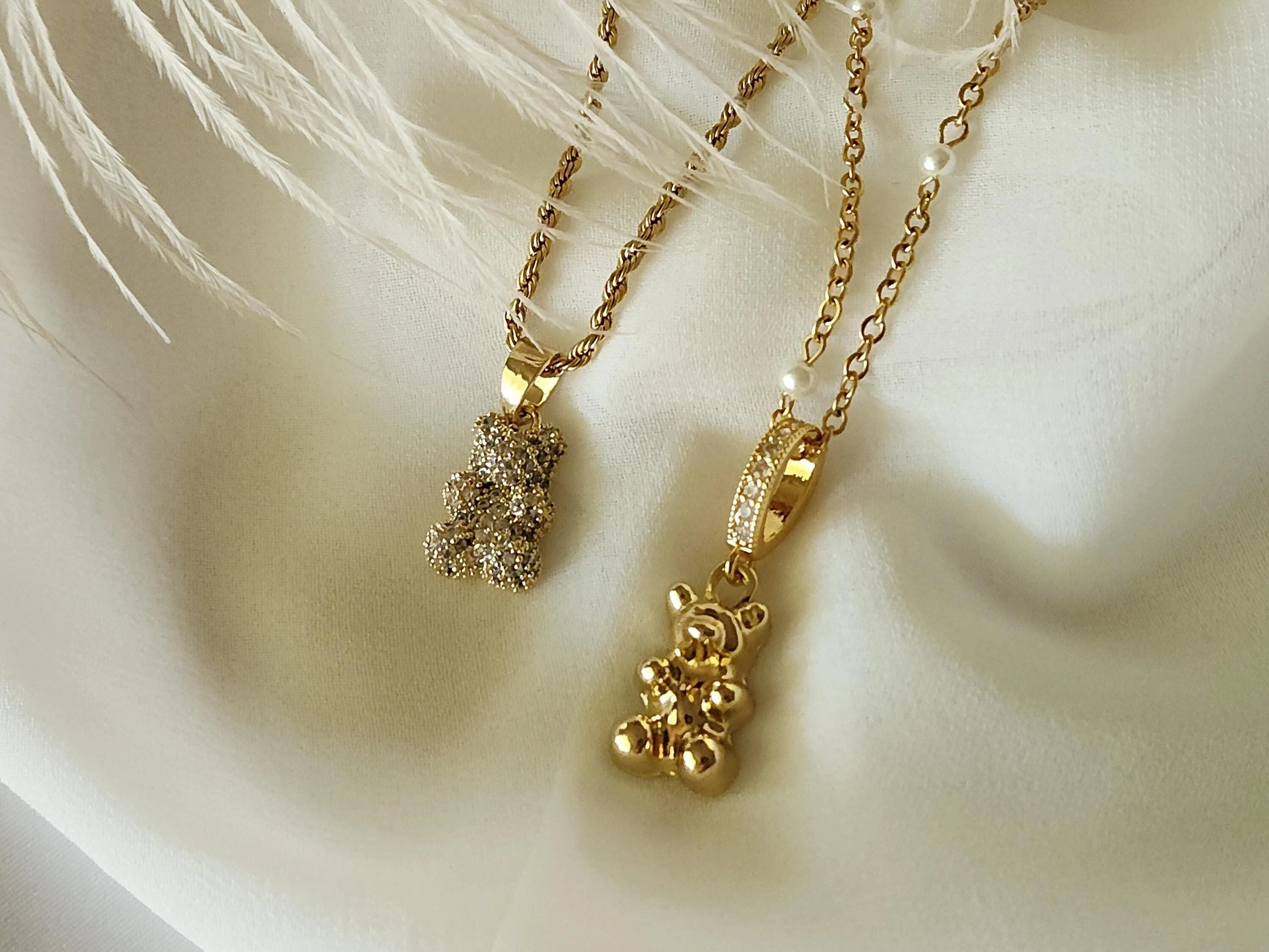 Gold Filled Bear Necklace, WATERPROOF Adjustable Chains, Gift For Her.