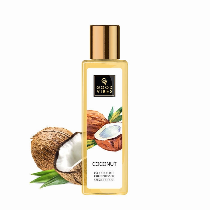 Good Vibes Coconut 100% Pure Cold Pressed Carrier Oil For Hair & Skin | Hair Growth, Anti-Ageing | No Parabens, No Animal Testing (100 ml)