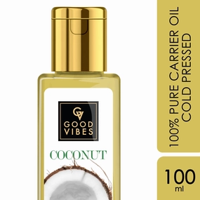 Good Vibes Coconut 100% Pure Cold Pressed Carrier Oil For Hair & Skin | Hair Growth, Anti-Ageing | No Parabens, No Animal Testing (100 ml)