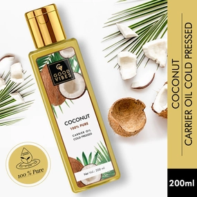 Good Vibes Coconut 100% Pure Coldpressed Carrier Oil | Hair Growth, Anti-Ageing, Hydrating | No Parabens, No Sulphates, No Mineral Oil (200 ml)