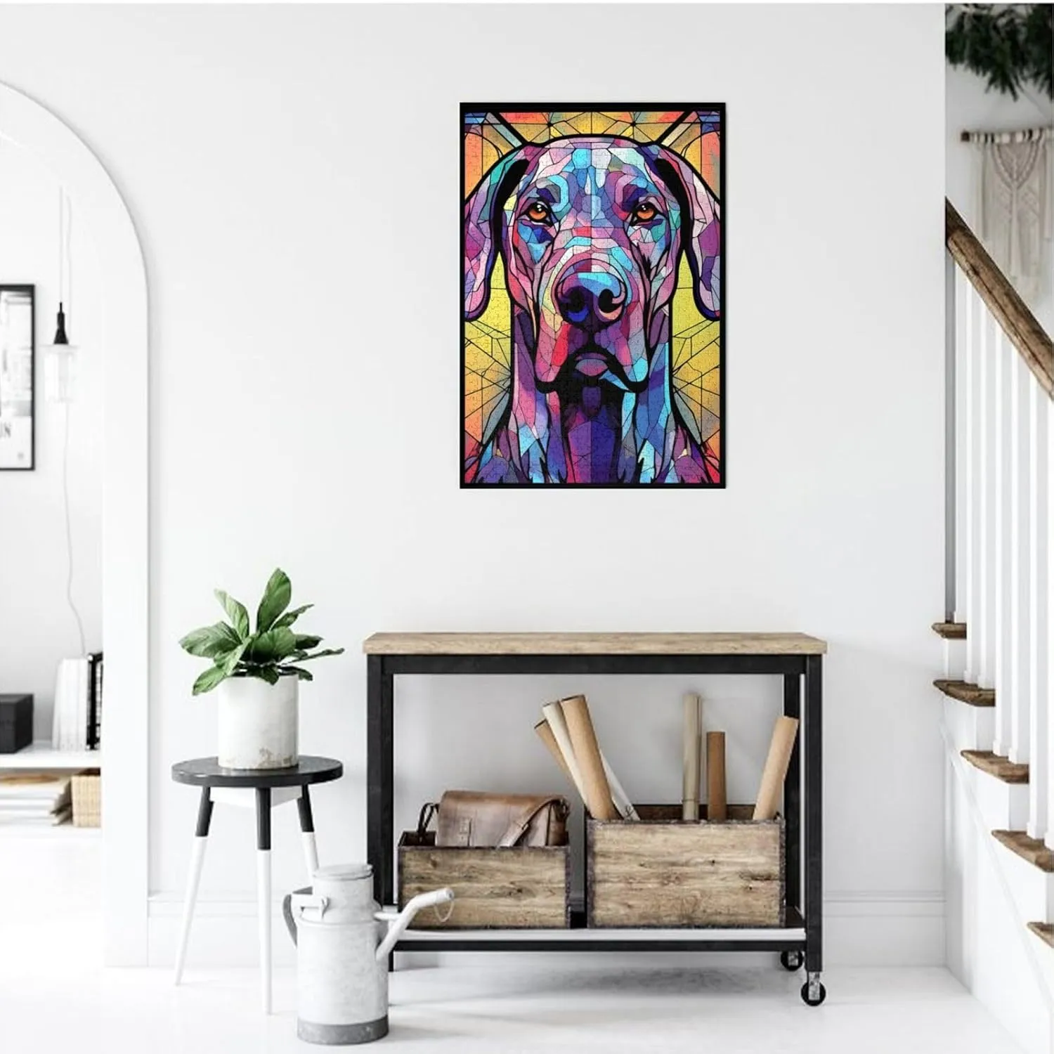 Great Dane Dogs Lovers Stained Colorful Glass 1000 Pieces Art Painting Wooden Puzzle for Kids Adults, Birthday Mother's Father's Day Christmas for Dad Mom Son Daughter