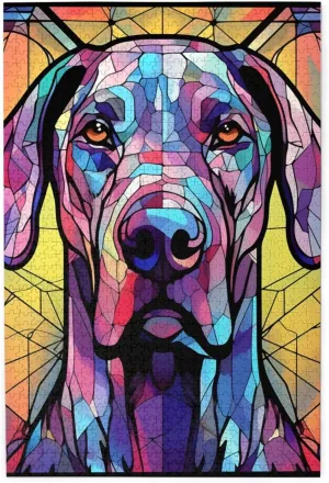 Great Dane Dogs Lovers Stained Colorful Glass 1000 Pieces Art Painting Wooden Puzzle for Kids Adults, Birthday Mother's Father's Day Christmas for Dad Mom Son Daughter