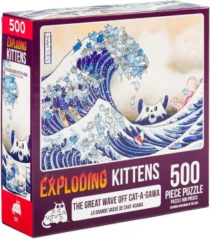 Great Wave Off Catagawa Jigsaw Puzzle by Exploding Kittens - 500 Pieces Jigsaw Puzzle for Adults, Teens, and Kids - Cats, Ocean, and Art