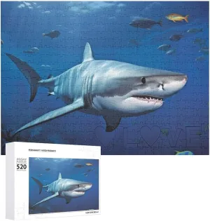 Great White Fish Jigsaw Puzzle for Adults 520 Piece Unique Wooden Puzzle Gift Challenging Puzzle for Family Game Nights 15 X 20 Inches