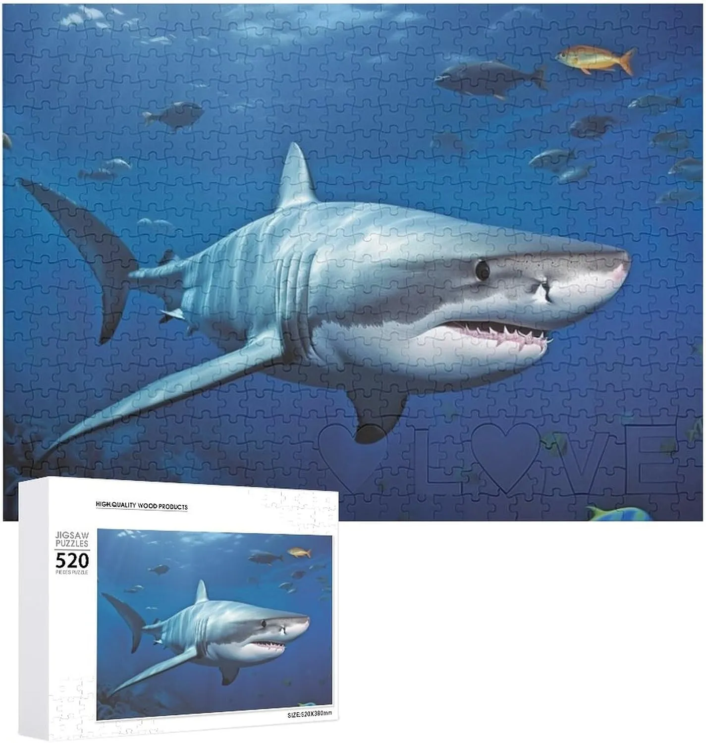 Great White Fish Jigsaw Puzzle for Adults 520 Piece Unique Wooden Puzzle Gift Challenging Puzzle for Family Game Nights 15 X 20 Inches