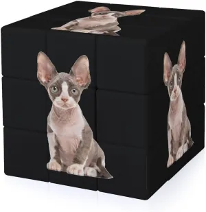 Grey Eyes Devon Rex Funny 3x3x3 Cube Smooth Lightweight Puzzle for Adult Graphic Printing Travel