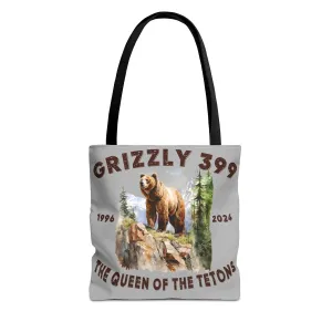 Grizzly 399 Queen of the Tetons Forever Souvenir Tote Bag Gift, In Memory of Famous Bear 399 Cub Mom of Grand Teton National Park Christmas Gift for Wildlife Enthusiast. (Grey, Small 13x13)