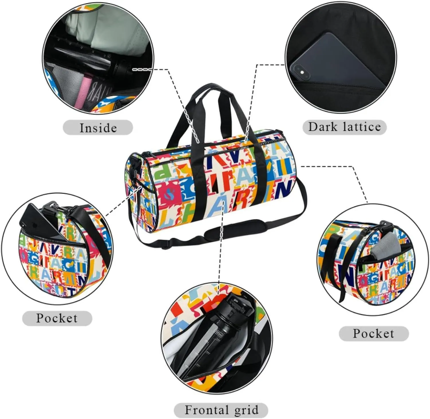 Gym Bag for Women,Small Gym Bag for Men,Alphabet Number Puzzle Pattern,Overnight Bag