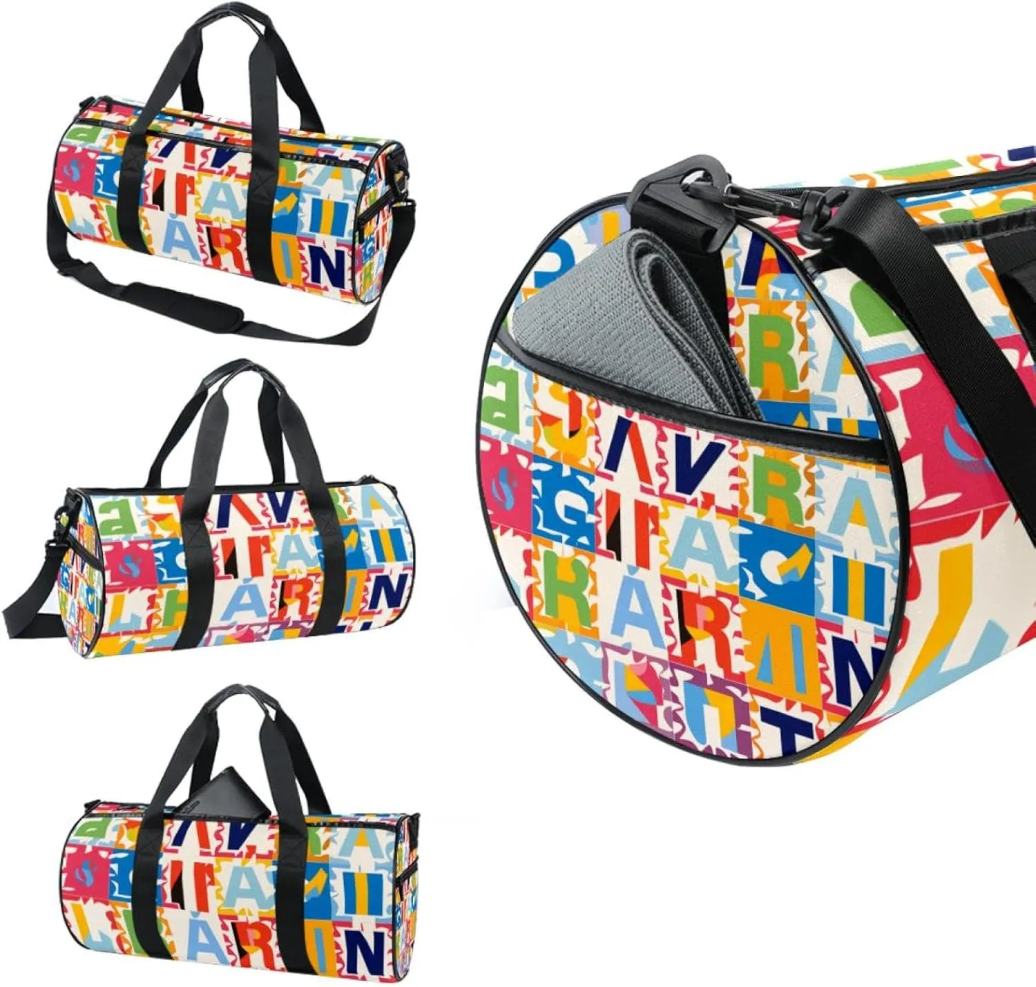 Gym Bag for Women,Small Gym Bag for Men,Alphabet Number Puzzle Pattern,Overnight Bag