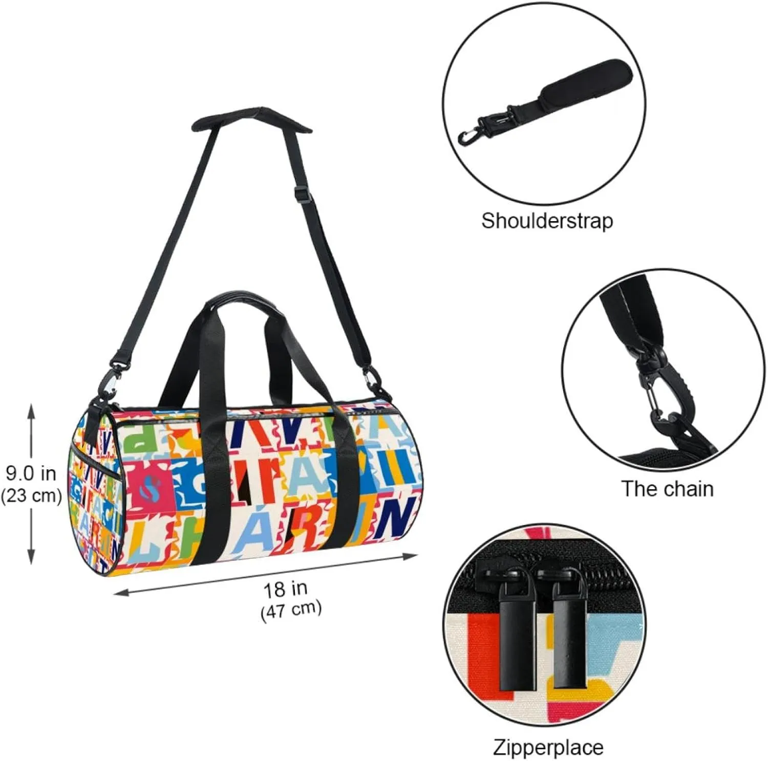 Gym Bag for Women,Small Gym Bag for Men,Alphabet Number Puzzle Pattern,Overnight Bag