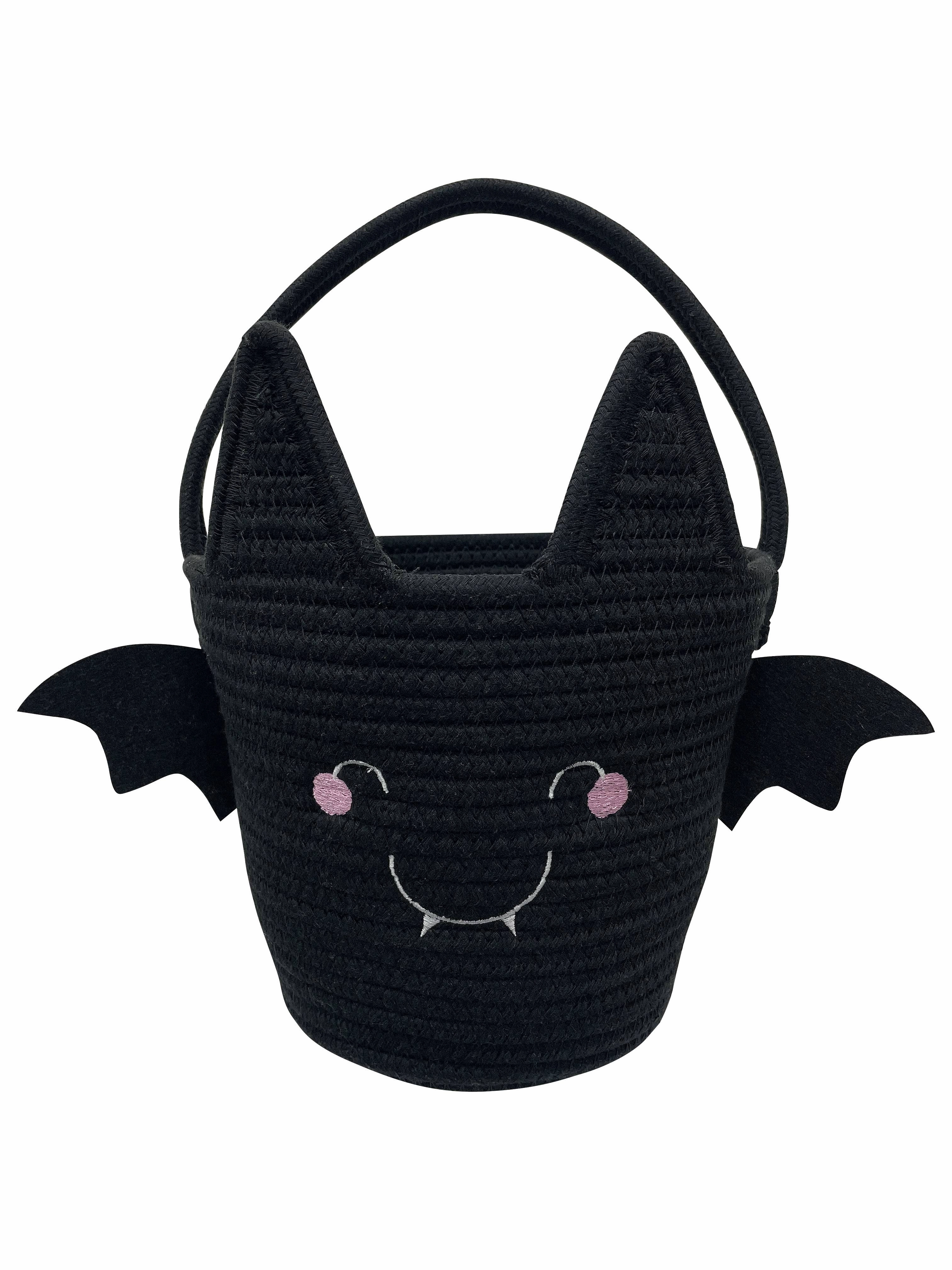 Halloween Bat Trick or Treat Basket Rope Gift Basket