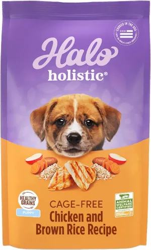 Halo Holistic Puppy Food, Cage Free Chicken & Brown Rice Recipe, Healthy Grains Dry Dog Food, Complete Digestive Health, 3.5 lb Bag