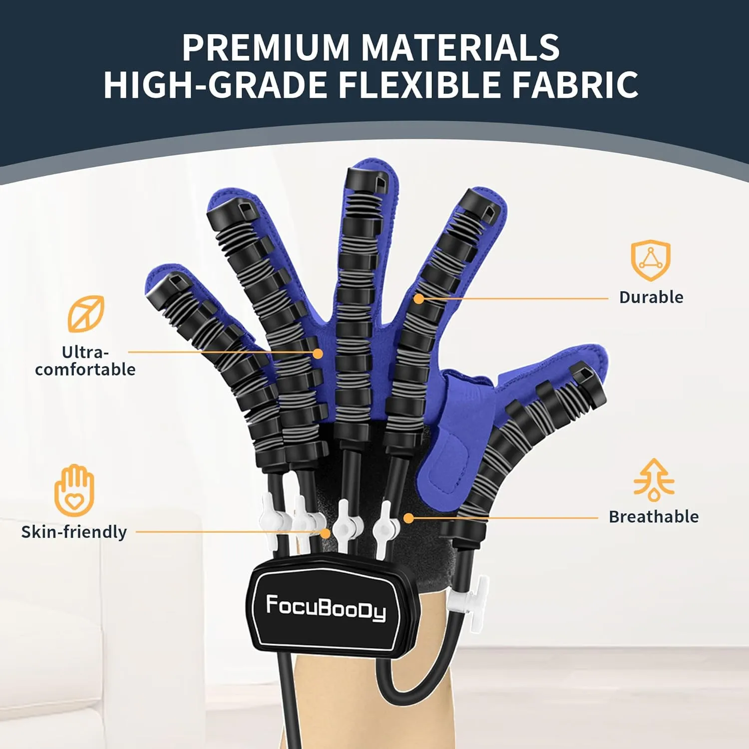 Hand Rehabilitation Robot Gloves Mobility Finger Training Equipment for Hemiplegia Stroke Cerebral Palsy Patient with USB Chargeable (Blue Size Large) Left Hand