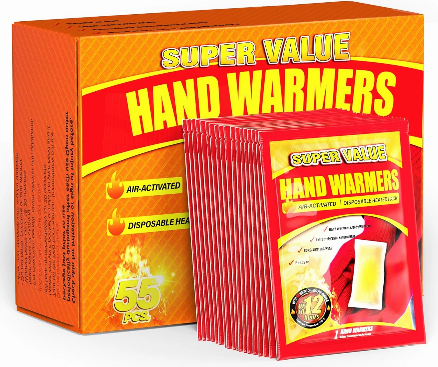 Hand Warmers Disposable 30/55/90/175/125/240Pcs, Long-Lasting Up to 12 Hours for Warm Body, Safe Portable Hand Warmers for Hand & Foot, Heater for Camping, Fishing, Gifts for Women Men Mom Dad