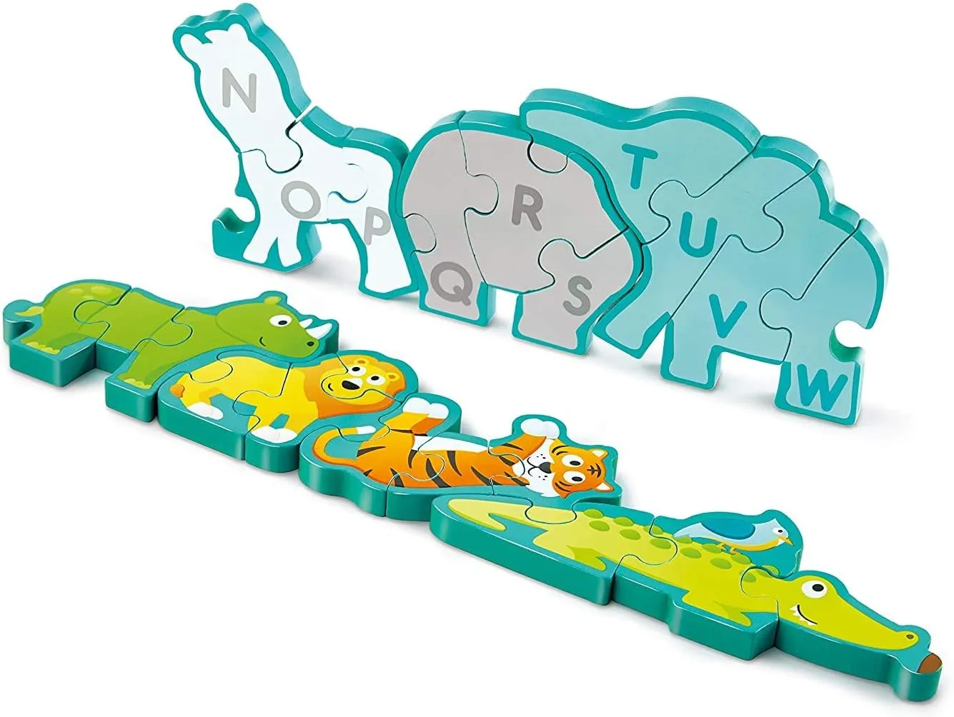 Hape Wooden Animal Parade Building Blocks Alphabet Puzzle and Playset - Educational Wooden Alphabet Puzzle for Children 3 Year and Up