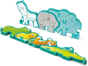Hape Wooden Animal Parade Building Blocks Alphabet Puzzle and Playset - Educational Wooden Alphabet Puzzle for Children 3 Year and Up
