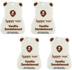 Happy Wax Vanilla Sandalwood Hanging Car Cub Air Freshener - Scented and Infused with Natural Essential Oils - Cute 4-Pack