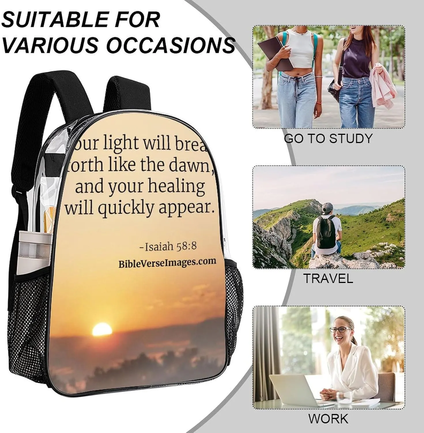 Healing Bible Verse IsaiahVerses Forth Break Down Them Proverbs Bible Verse Images Matthew 17 Inch Transparent Bag Made of PVC Material for Both Men And Women
