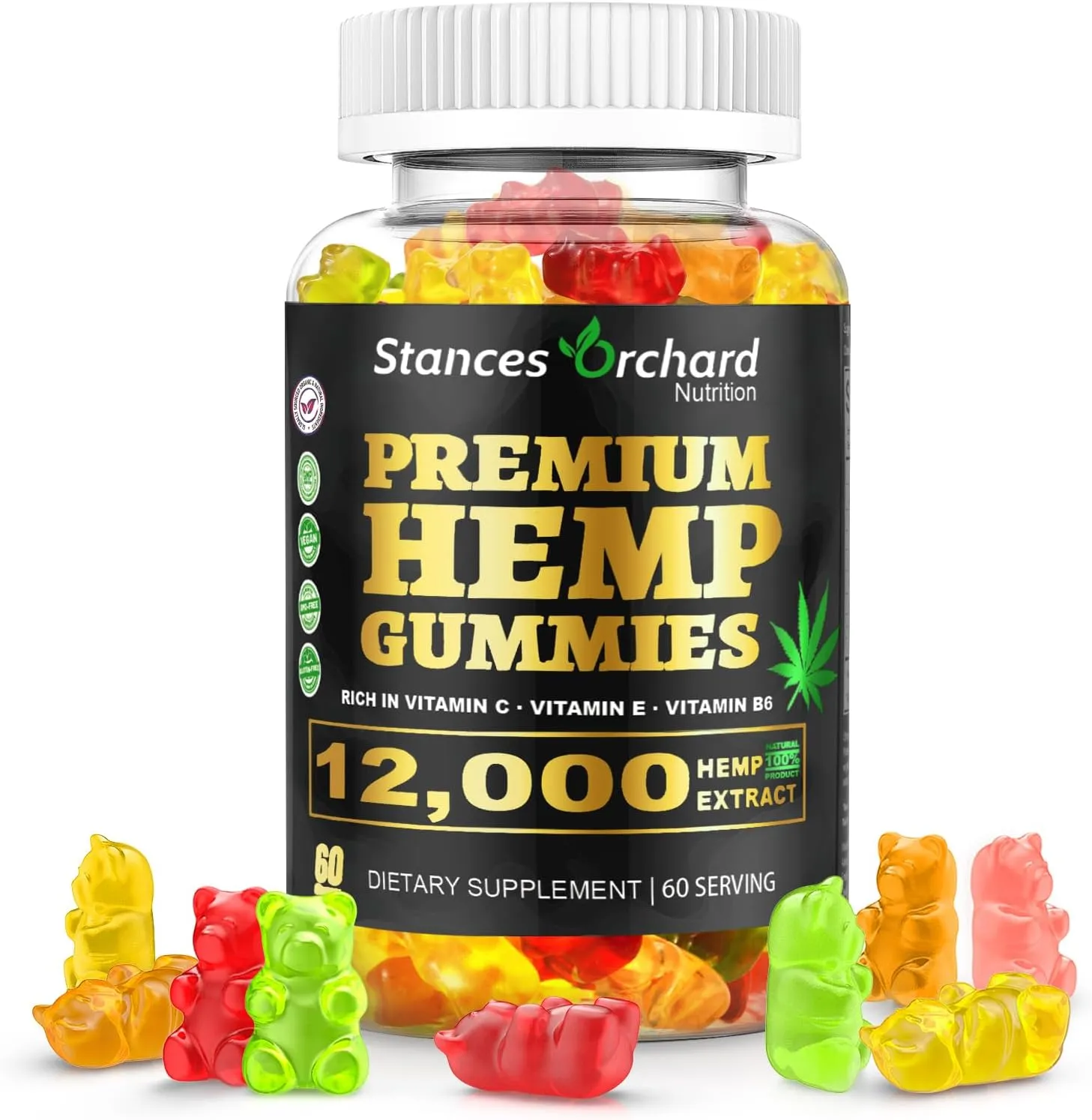 Hemp Gummies Advanced Extra Strength - High Potency Hemp Gummy for Adults Relaxation - Natural, Organic, Sugar Free, Vegan, Fruity Edibles - 60 Count, 2-Month Supply