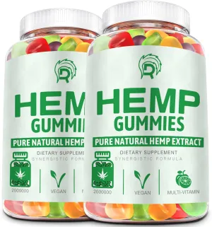 Hemp Gummies High Potency - Extra Strength Hemp Oil Gummies for Sleep, Pain, Anxiety - 100% Natural Organic Bear Candy Hemp Supplement Gummy for Adults(2 Pack)
