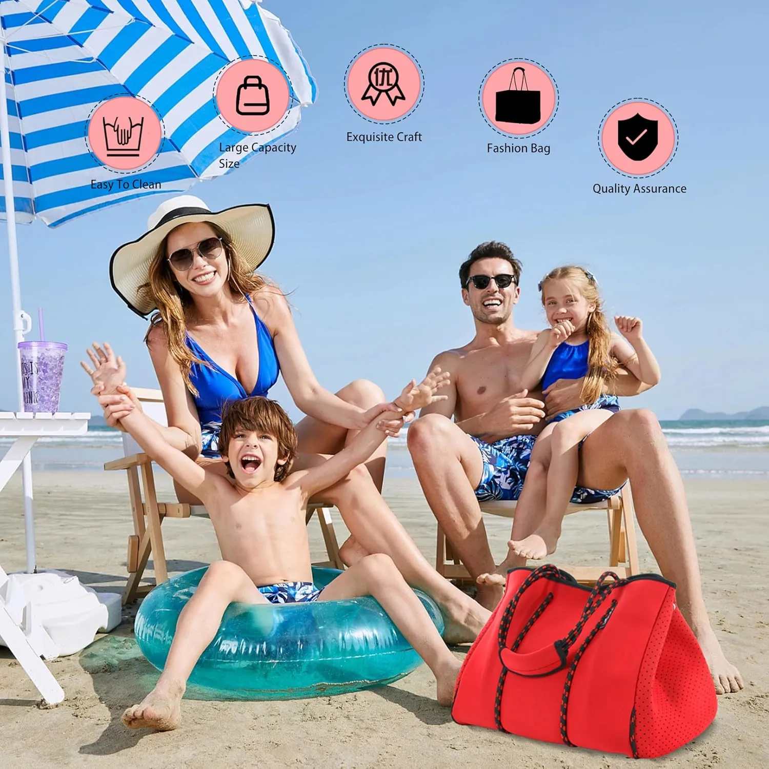 Hibala Neoprene Multipurpose Beach Bag,Gym/Travel/Pool Bag,Tote For Women&Men
