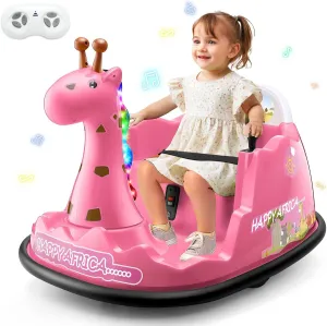 Hikole Baby Bumper Car with Remote Control - 12V Electric Ride on Bumper Cars for Toddlers, Colorful LED Lights, Music, 3 Speeds, Indoor & Outdoor Use, Giraffe Gift for Kids 2-5, Pink