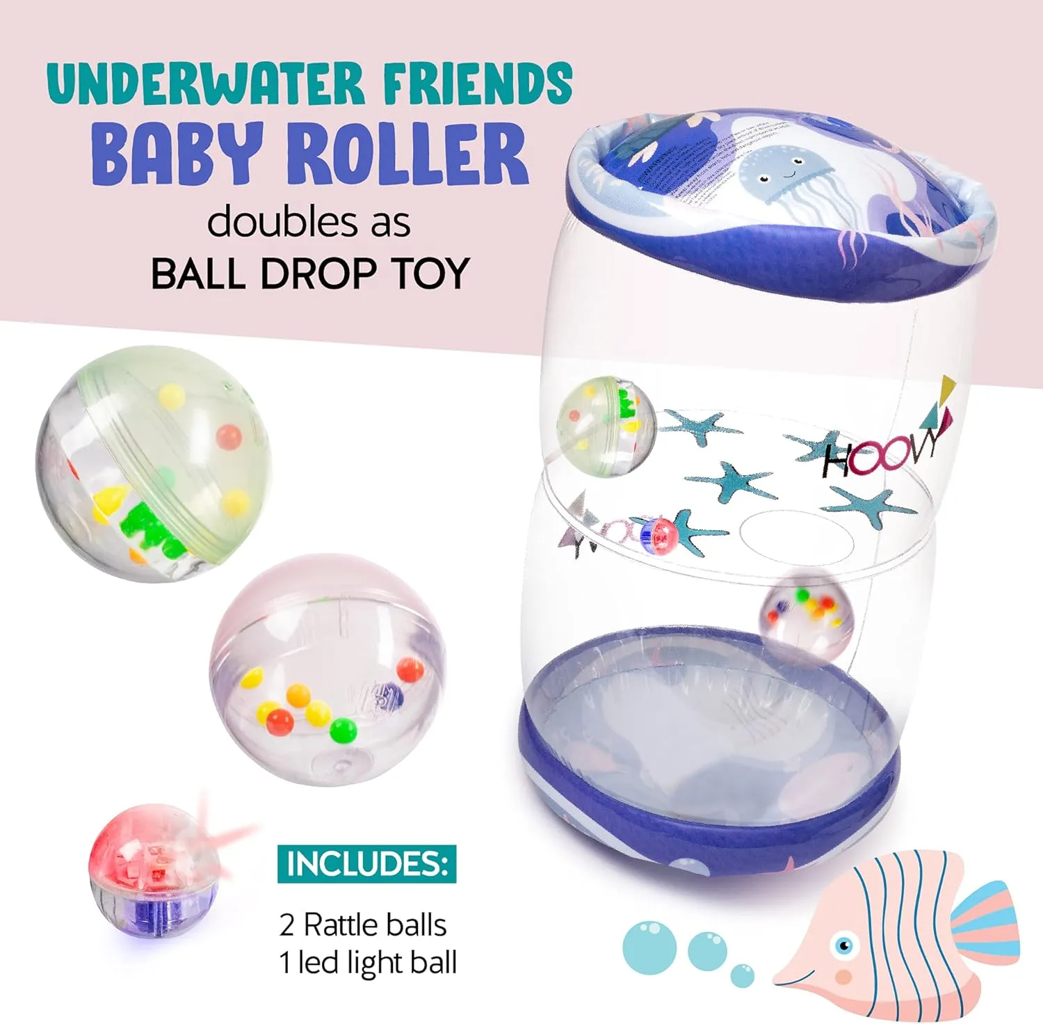 Hoovy Infant Crawling Toys for Babies 6-12 Months, Beginner Crawl Along Baby Roller, Drop Maze Tummy Time Activity Center (Sea Animals)