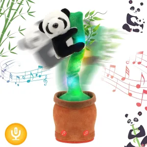 Hopearl Glowing Dancing Panda with Bamboo Repeats What You Say Talking Toy Wriggle Singing Mimicking Twisting Electric Light Up Interactive Animated Toy Speaking Gifts for Toddlers, 13''