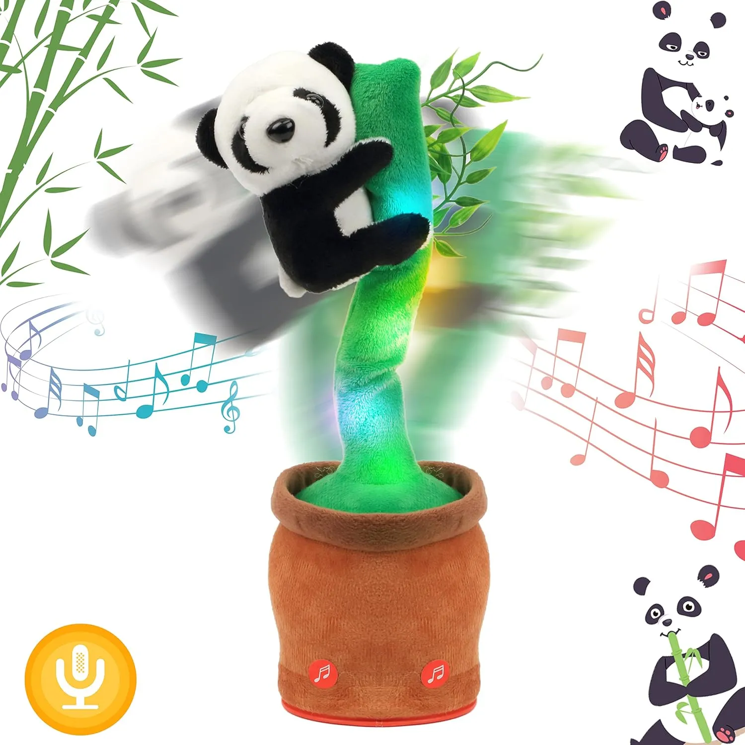 Hopearl Glowing Dancing Panda with Bamboo Repeats What You Say Talking Toy Wriggle Singing Mimicking Twisting Electric Light Up Interactive Animated Toy Speaking Gifts for Toddlers, 13''