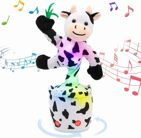 Hopearl Dancing Cow Toy Repeats What You Say Talking Chasing Dairy Cattle Toy Wriggle Singing Mimicking Twisting Interactive Animated Toy Bump and Go Speaking Gift for Toddlers, 13''