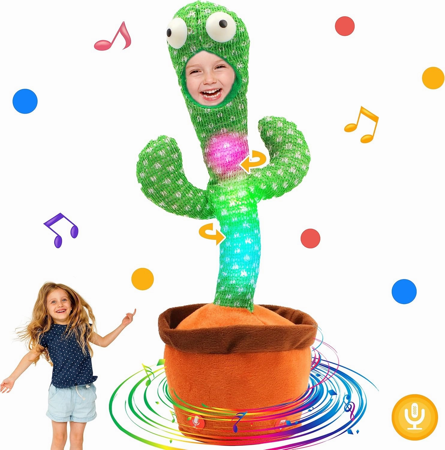 Hopearl Glowing Dancing Cactus Toy with Photo Frame Repeats What You Say Talking Sunny Cactus Toy Wriggle Singing Mimicking Twisting Light Up Interactive Animated Toy Speaking Gift for Kids, 13.5''