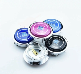 Horn button with logo, black, red, pink, blue or dark blue color