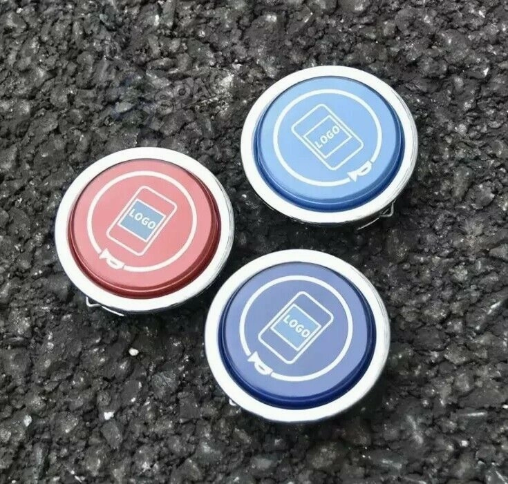Horn button with logo, black, red, pink, blue or dark blue color