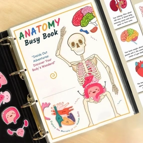 Human Body Anatomy Busy Book for Kids，Interactive Anatomy Binder Sensory Educational Busy Book，Montessori Busy Book Human Body Model Preschool Learning Activities Book for Kids (1 Set)